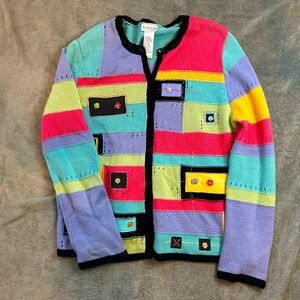 Vintage color block granny women’s cardigan size medium